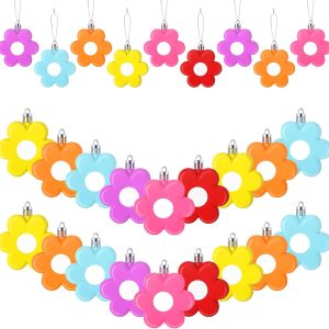 24 Pcs Spring Daisy Flower Ornaments Flower 2.7 Inch 3D Flowers Bunny Tulips Daisy Hanging Easter Ornament Tree Decorations Plastic Colorful Floral Rabbit Ball Decorations for Holiday Party