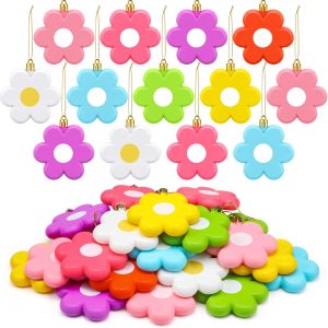 24 Pcs Spring Daisy Flower Ornaments 2.76 Inch Colorful Daisy Hanging Decor Plastic Flower Shape Spring Tree Decorations Summer Floral Ornaments for Home Tree Holiday Party(Lovely Style)
