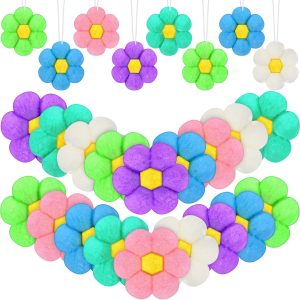 18 Pcs Spring Tree Ornaments Felt Daisy Flower Hanging Ornaments Felt Flowers Flower Hanging Decor for Door Wall Mantel Decoration Arts Crafts Supplies Gifts (Fresh Color,1.97 Inch)