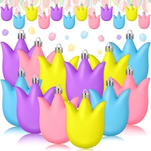 24 Pcs Easter Tree Ornaments 2.7 Inch 3D Spring Tulip Tree Decorations Plastic Pastel Tulip Hanging Ornaments Colorful Flower Floral Balls Decorations for Home Easter Party Favors Gifts