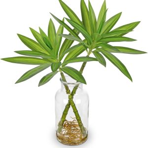 Artificial Plants Stems in Glass Vase with Faux Water,Fake Silk Plant Dracaena Leaves for Centerpiece Table Decorations Wedding Home Greenery Decor (Green)