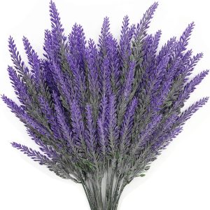 Artificial Lavender Flowers, Fake Plastic Flocked Plants for Indoor Outdoor Home Office Arrangements Wedding Bridle Bouquet Decor Christmas DIY Ornaments Decorations Purple 4 Pack