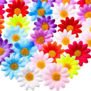 100 Packs Fabric Daisy Flower Easter Decoration Flower Heads Faux Flowers 4 cm Artificial Daisies Craft for Easter Bonnet Wedding Party Decorations (Mixed Color)