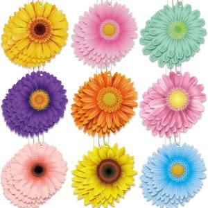 27 Pcs Spring Flower Wooden Ornaments for Tree Spring Sunflower Hanging Decor Flowers Wooden Ornaments for Tree Wedding Birthday Baby Shower Themed Party Decoration